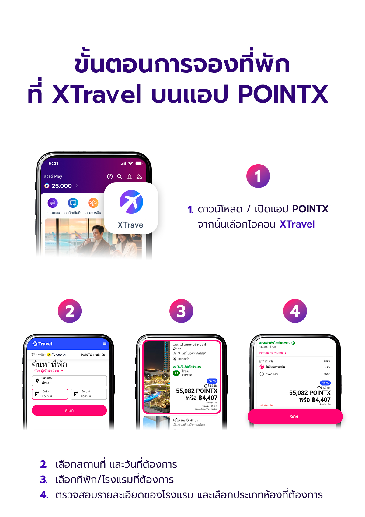 XTravel พักฟรีคืนแรก เพียงจองที่พักในไทย 2 คืนขึ้นไปด้วยคะแนน POINTX